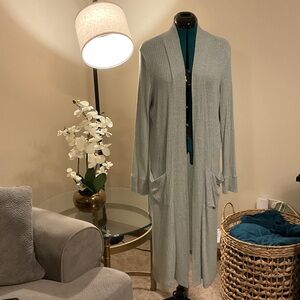 LOFT Women's Light Gray Open Front Cardigan